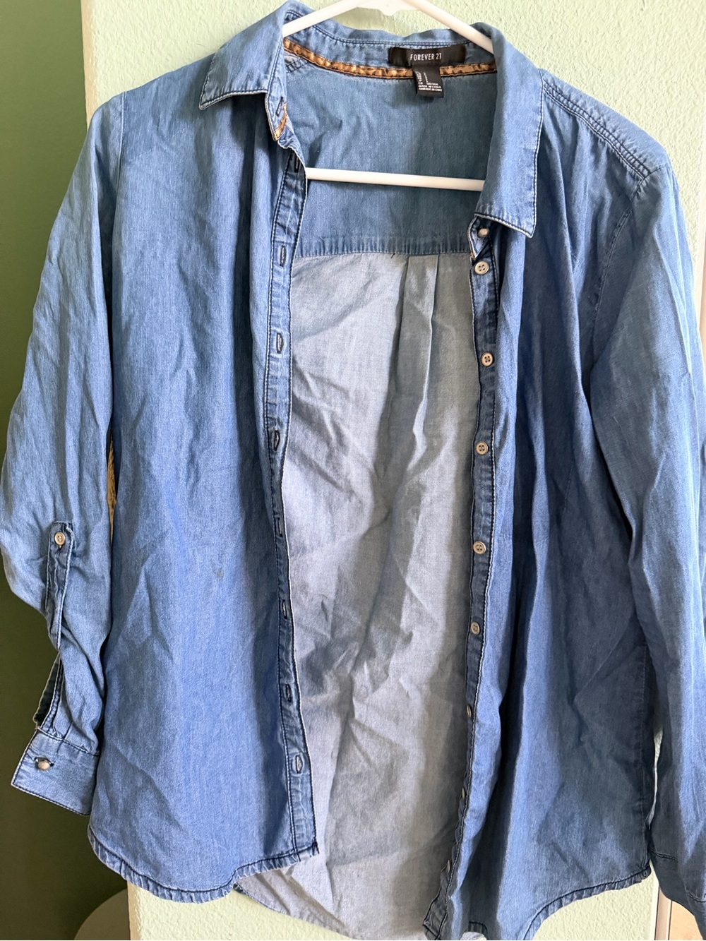 Forever 21 Womens Light Blue Denim Button-Up Shirt